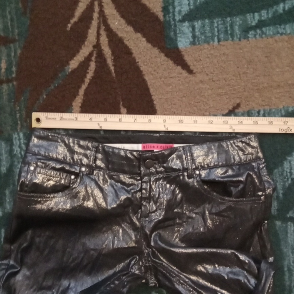 Alice + Olivia Shimmering Silver Skinny Pants Party Club Womens Sz 4 - Picture 6 of 12